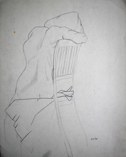 Boceto, modelo sentada de espalda. Lápiz