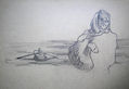 Boceto. Vieja en la playa