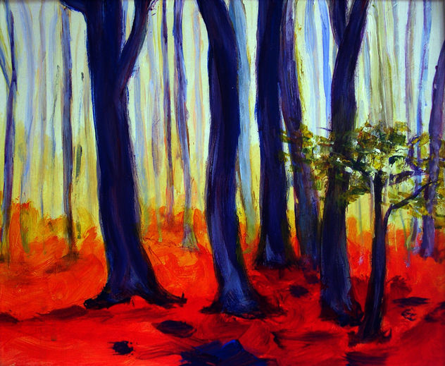 bosque con suelo en rojo