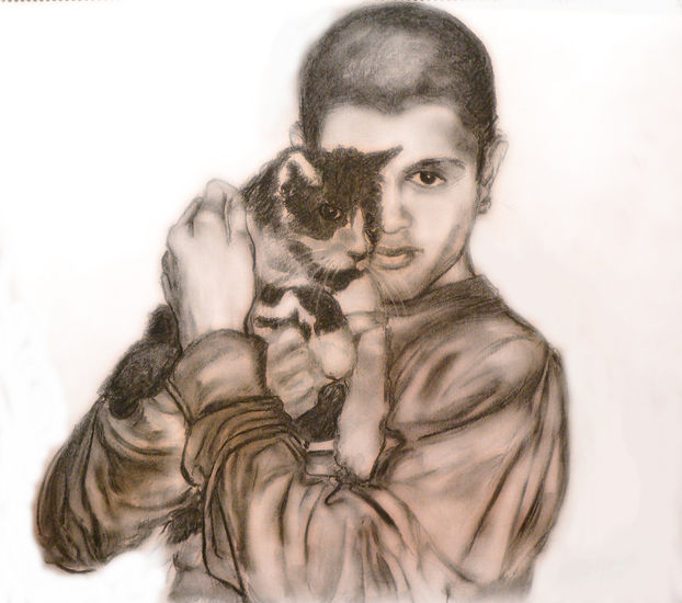 joven con su gato 