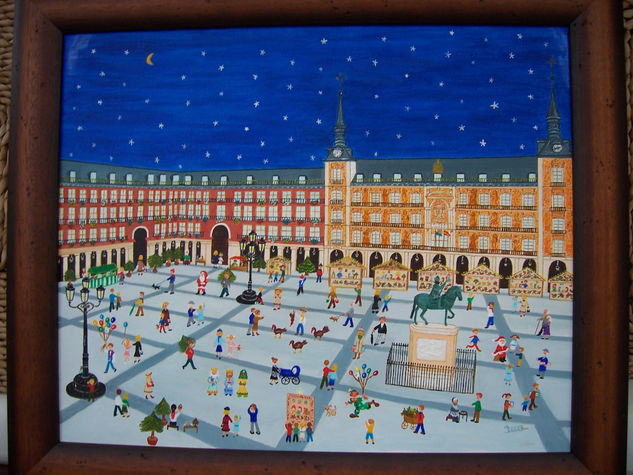 Mercadillo de Navidad en La Plaza Mayor de Madrid Oil Canvas Others