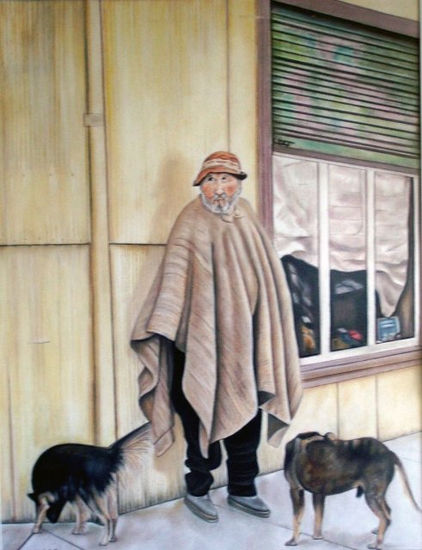 El hombre de los perros Óleo Lienzo Paisaje