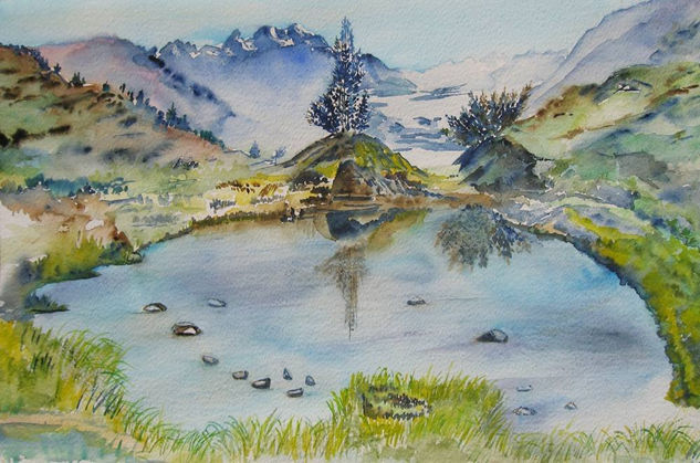 Lago de montaña Oil Paper Landscaping