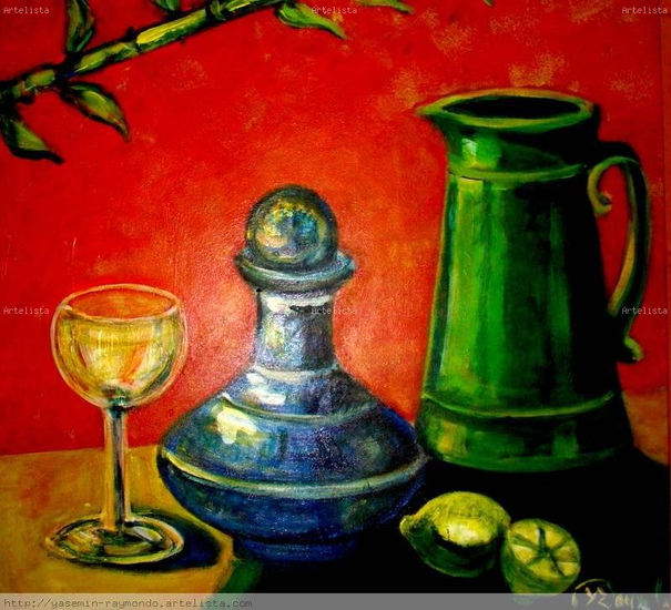 COPA DE VINO CON JARRA Acrylic Canvas Still Life Paintings