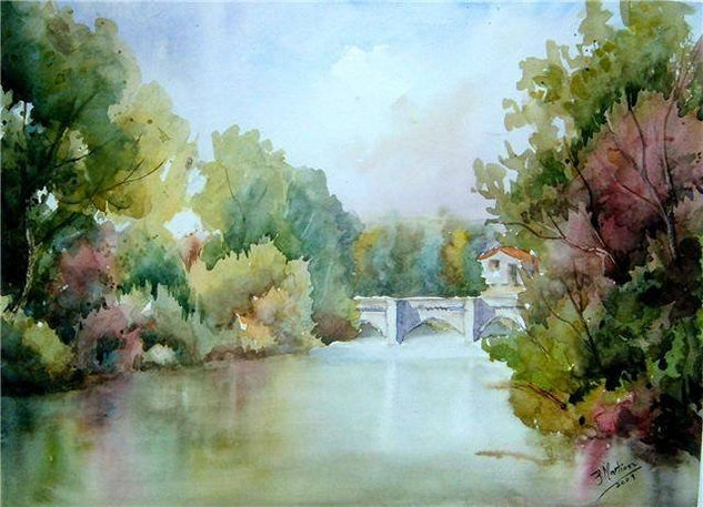 Río Pisuerga Acuarela Papel Paisaje