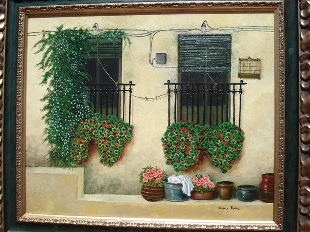 DOS BALCONES Y MACETAS..HOMENAJE Oil Canvas Landscaping