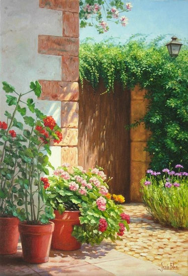 Esquina de patio Oil Canvas Landscaping