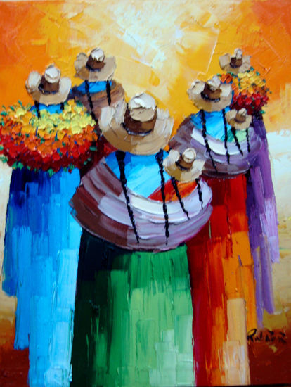 cholitas Óleo Lienzo Paisaje