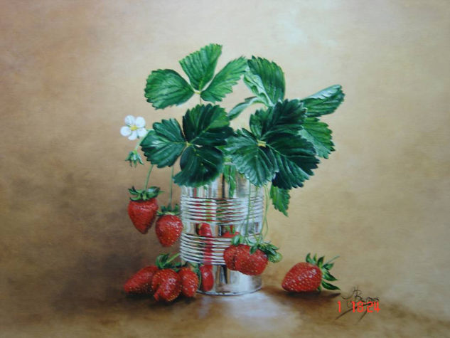 "Fresas" Óleo Tabla