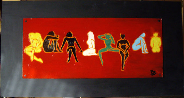 Mujeres Oil Panel Figure Painting