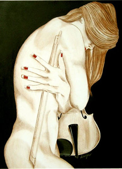 Muchacha con violín Mixed media Canvas Nude Paintings