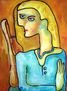 mujer con collar azul