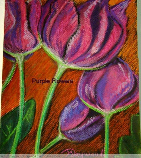 Purple Flowers Pastel Paper Floral Painting