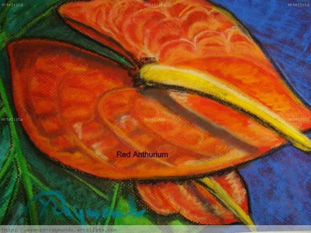 Red  Anthurium Pastel Paper Floral Painting