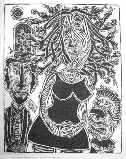 Medusa Moça Woodcut