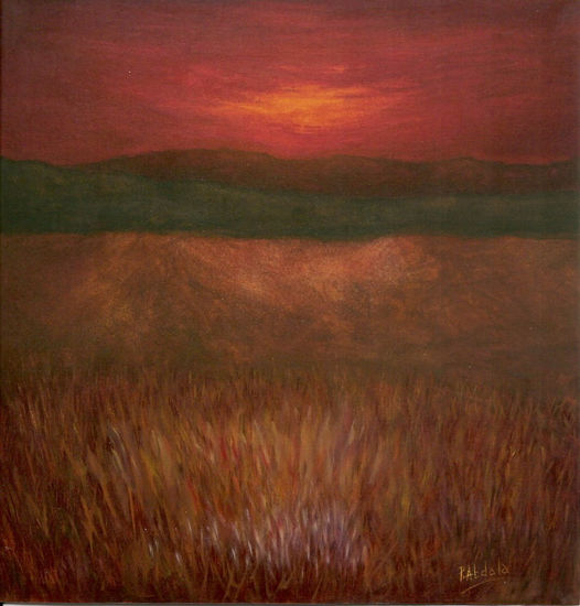 Trigal y Montañas al atardecer Oil Canvas Landscaping