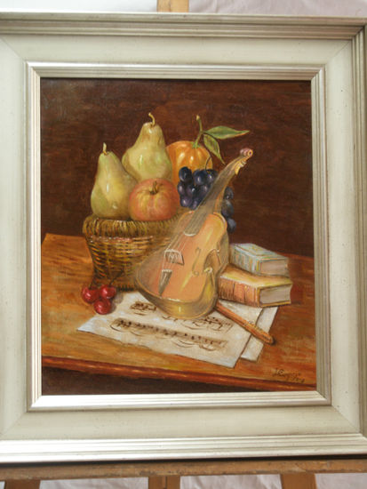 BODEGON CON VIOLIN Oil Canvas Still Life Paintings