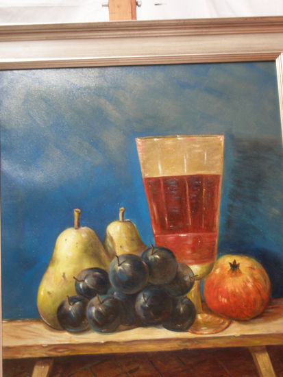 BODEGON CON VINO Y FRUTAS Oil Canvas Still Life Paintings