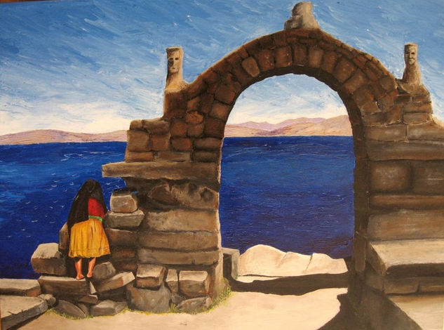 mirando el titicaca Acrylic Canvas Landscaping