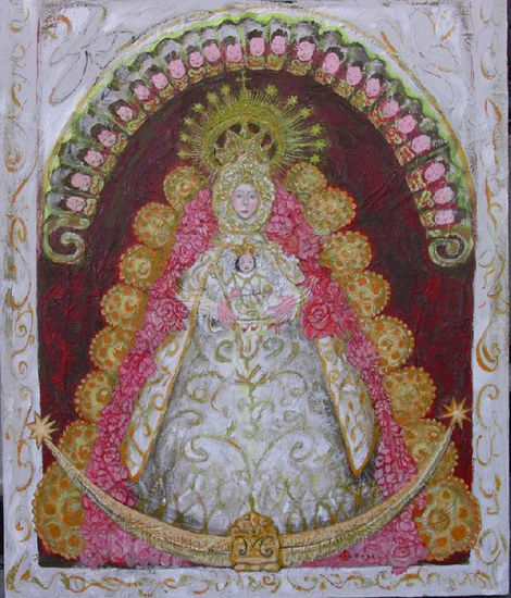 Virgen del Rocío Mixed media Panel Figure Painting