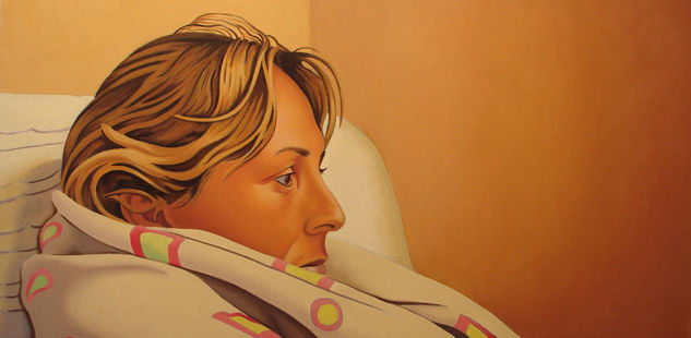 "Viendo la tele..." Oil Canvas Portrait