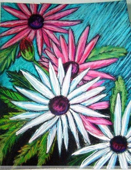 Four Daisies Mixed media Paper Floral Painting