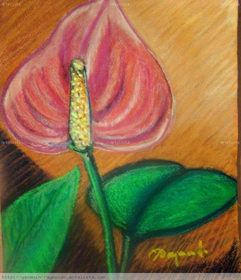 Pink Anthurium Pastel Paper Floral Painting