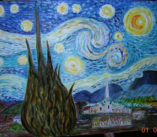 Starry night Óleo Cartulina Paisaje