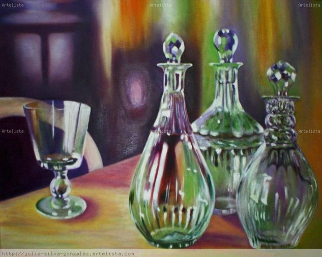 Bodegón cristal. Oil Canvas Still Life Paintings