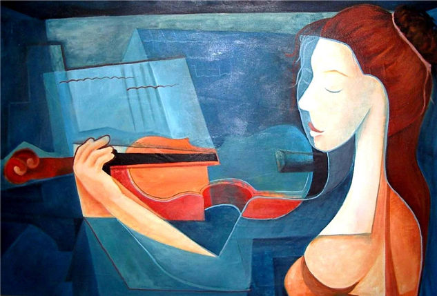 Violinista Oil Textile Figure Painting