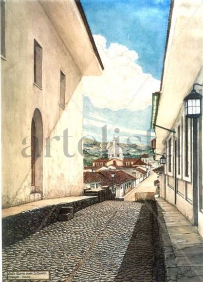 Calle 5a desde La Ermita Watercolour Paper Landscaping