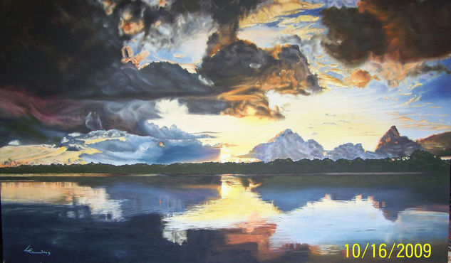 atardecer en el rìo Putumayo Oil Canvas Landscaping