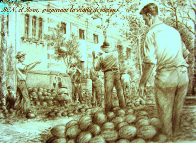 20. El Born, preparant la venda de melons 