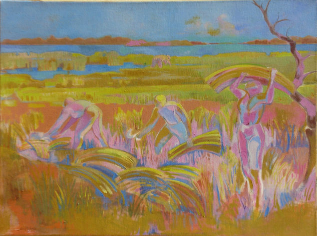 Susana Rojas. 2001 Los cosechadores. Óleo. 80 x 60 cm 