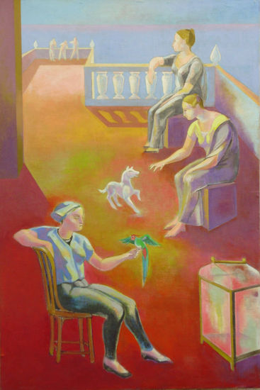 Susana Rojas. Mujeres en terraza. Óleo. 107 x 72 cm 