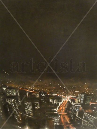 Pablo Romero-CIUDAD NOCTURNA III Pastel Tela Paisaje