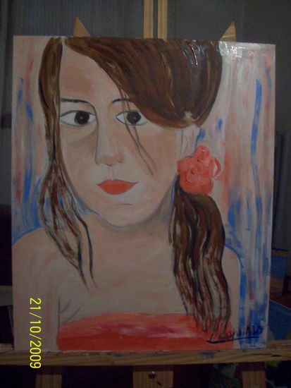 Karen en rosa Oil Panel Figure Painting