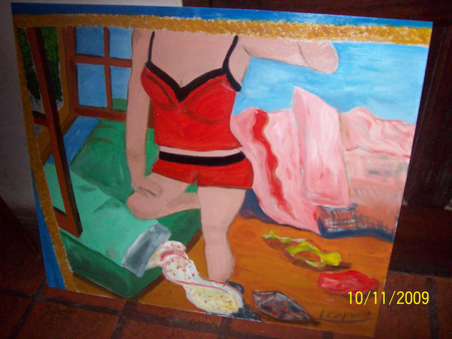 Chica Sexy en dormitorio Oil Panel Figure Painting