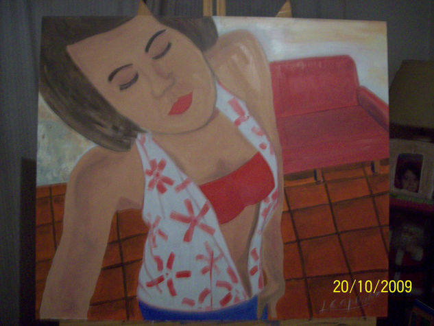 Chica sexy y el sillon rojo Oil Panel Landscaping