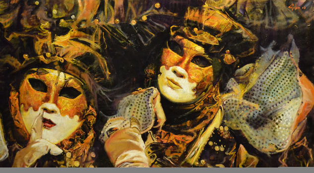 Una Pareja de Carnaval Oil Panel Portrait