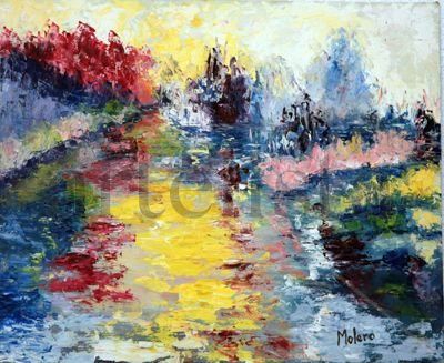 reflejos en el rio Oil Canvas Landscaping