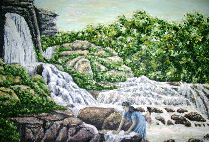 Lavando en la cascada