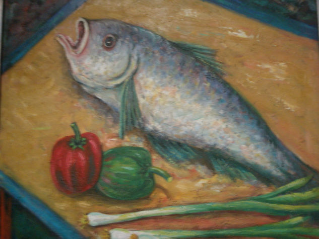 SALMON CONPIMIENTOS Oil Canvas Still Life Paintings