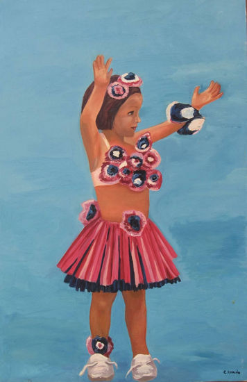 Niña vestida de hawaiana Oil Canvas Figure Painting