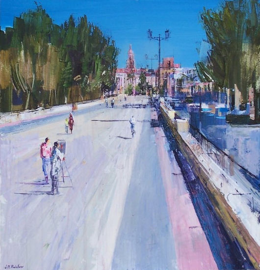 Los pintores en el Malecón. Acrylic Canvas Landscaping