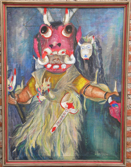 Brujo del Carnaval (El Toyka) Oil Textile Portrait