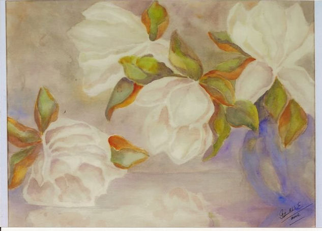 Magnolias reflejadas sobre la mesa Watercolour Paper Landscaping