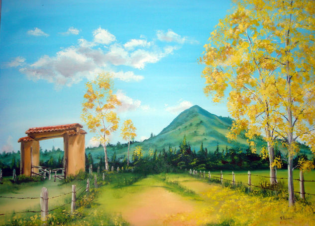 CAMINO AL CAPIRO ENTRE GUAYACANES AMARILLOS Oil Canvas Landscaping