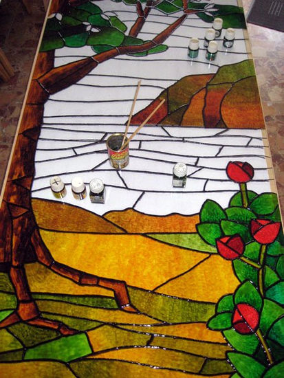 Detalle de Vdriera cocina (pintada) Stained glass Glass Landscaping