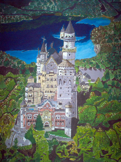 Castillo en  los alpes a mano alzada Acrylic Canvas Landscaping